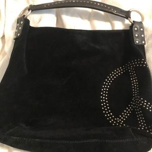 Black suede and leather shoulder bag